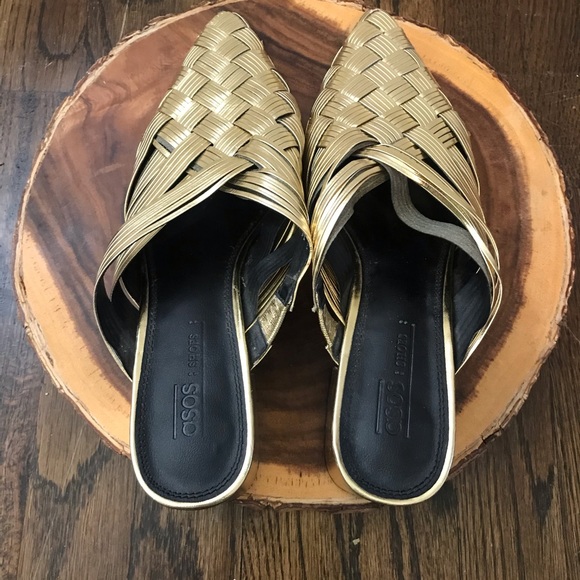 ASOS, metallic gold, heeled, pointed mules - Picture 3 of 6